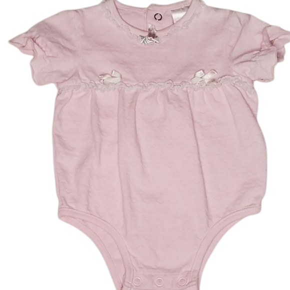 Vintage One-piece Bodysuit Short-sleeve Pink Hearts Baby Girls 0-6 Months - Picture 1 of 3